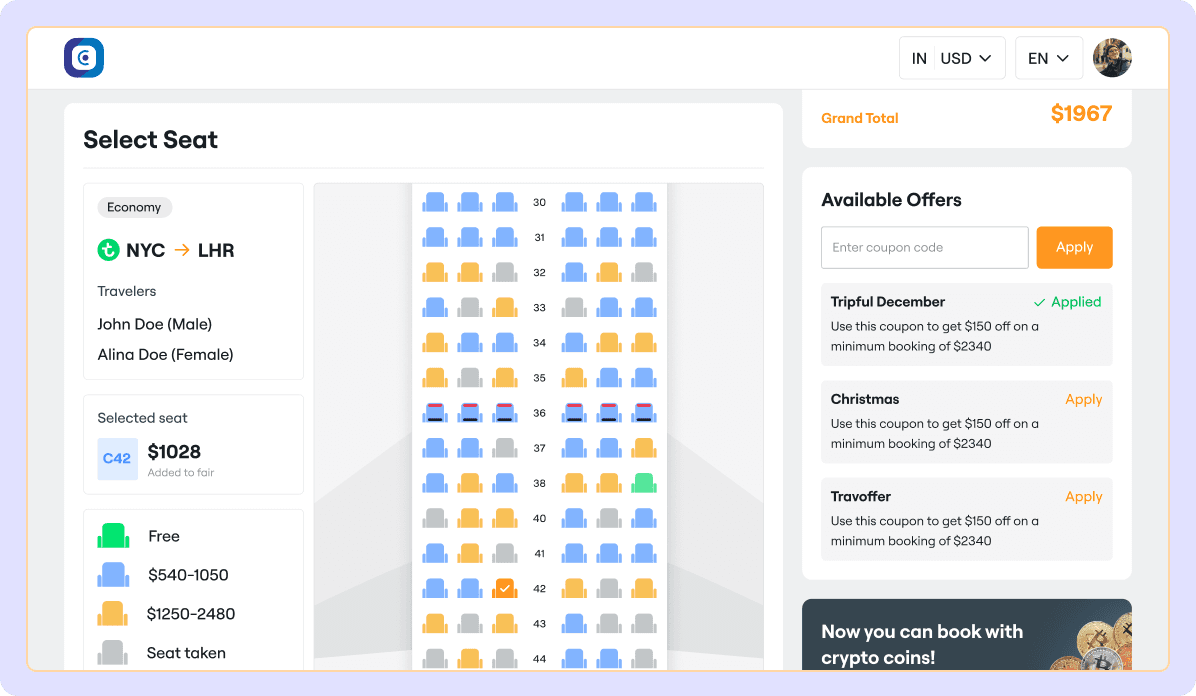 SeatMap with Ancillary Services